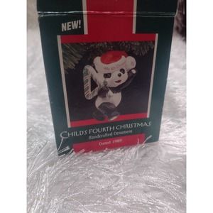 Child's Fourth Christmas 1989 Candy Cane Panda Bear,Hallmark Ornament